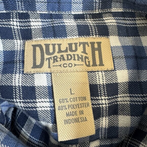 Duluth Trading Men’s Plaid Flannel Shirt Size L Blue Long Sleeve - Picture 6 of 6
